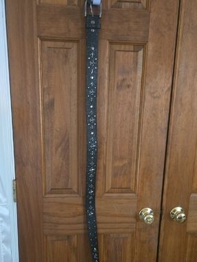 BKE Black Leather Belt with Silver Stud Floral Accents